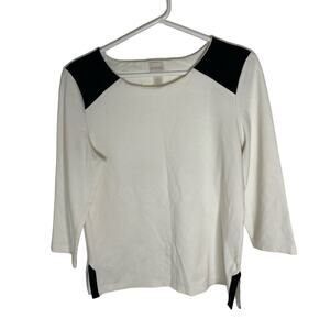 Chico's White and Black Color Block 3/4 Sleeve Shirt Womens size 0/small